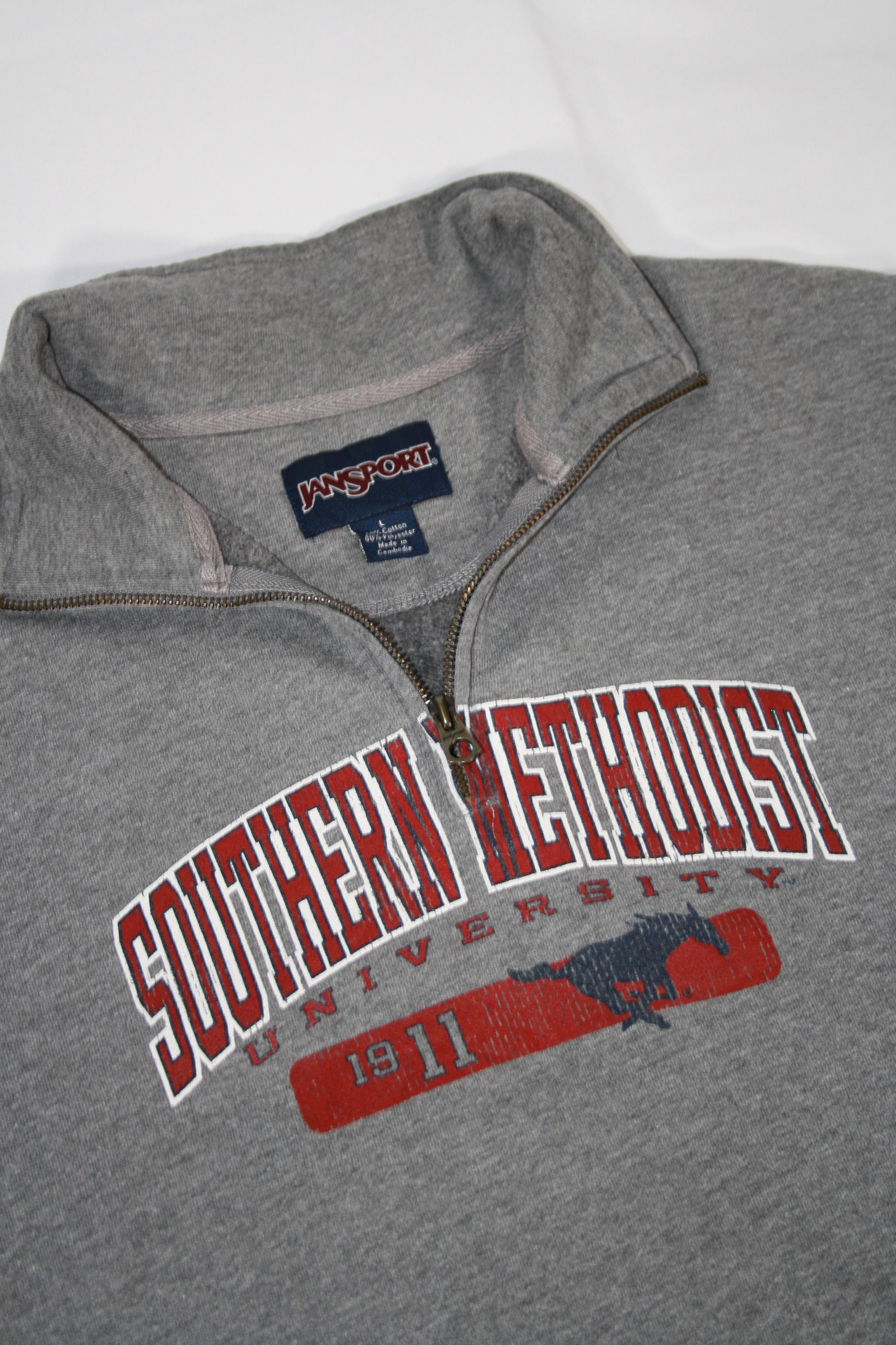 Vintage Southern Methodist University Printed Zip-Up Sweater (L)