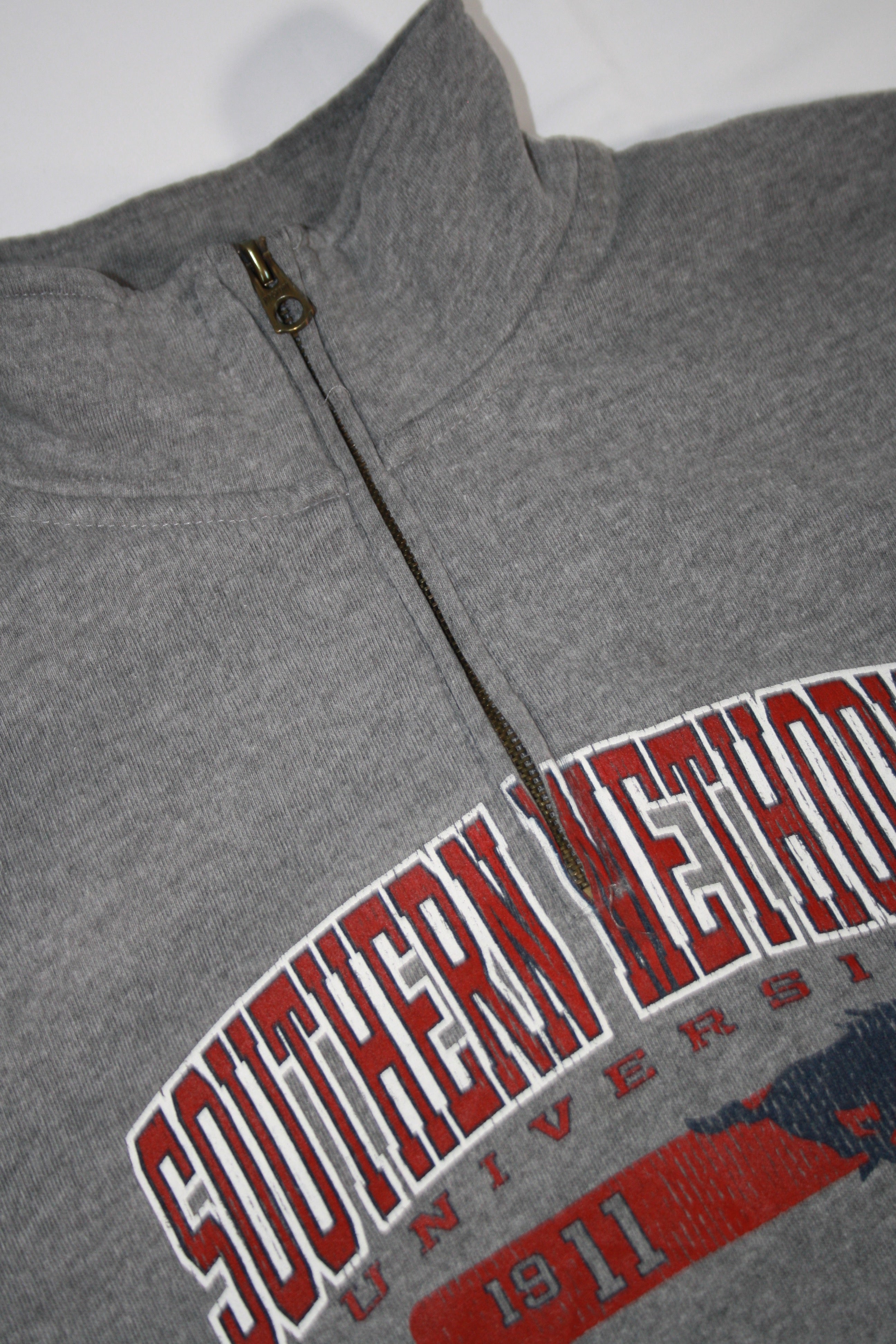 Vintage Southern Methodist University Printed Zip-Up Sweater (L)