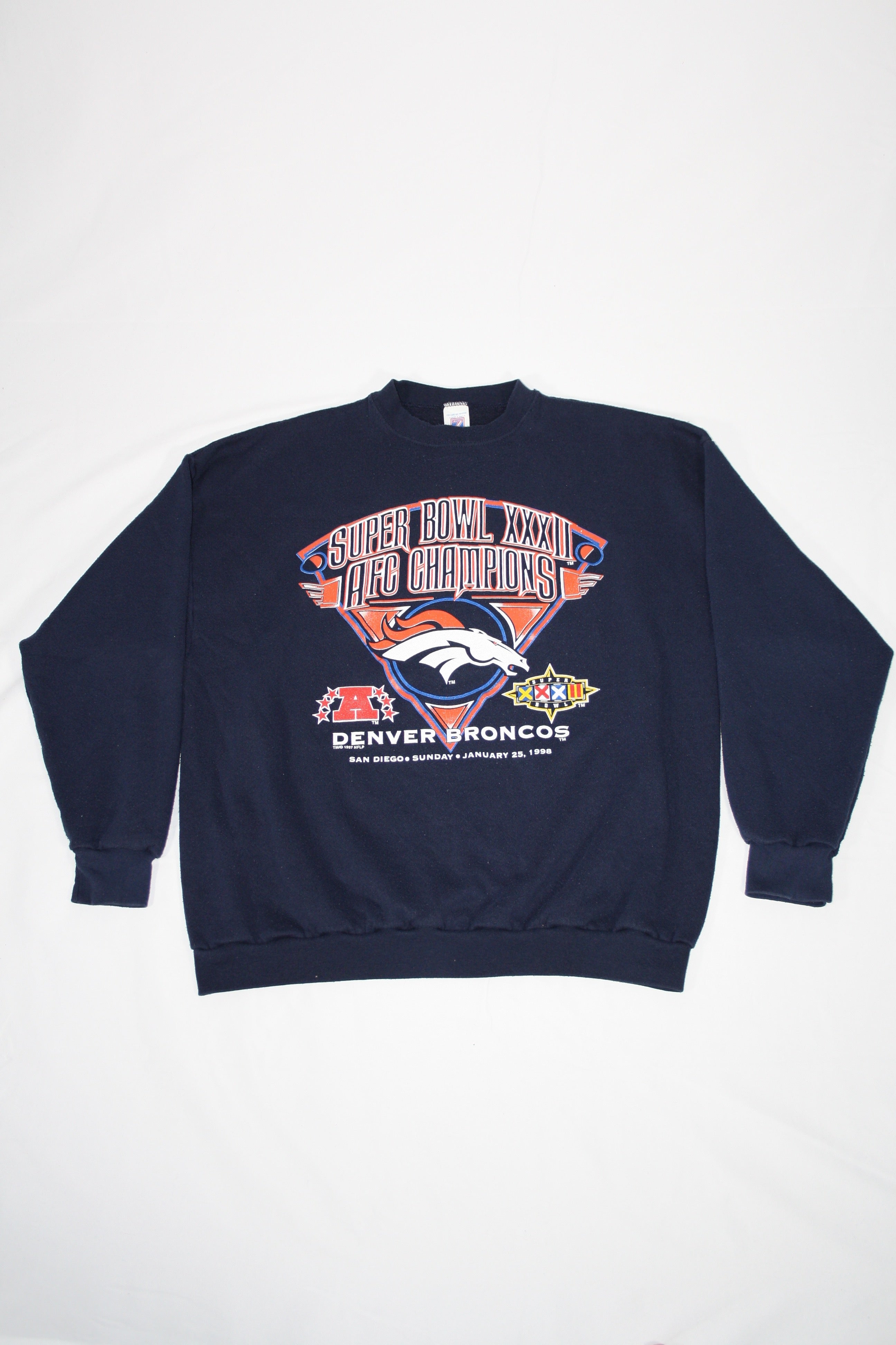 Vintage Denver Broncos Super Bowl XXXII Champions 1998 Printed Sweater (XL)